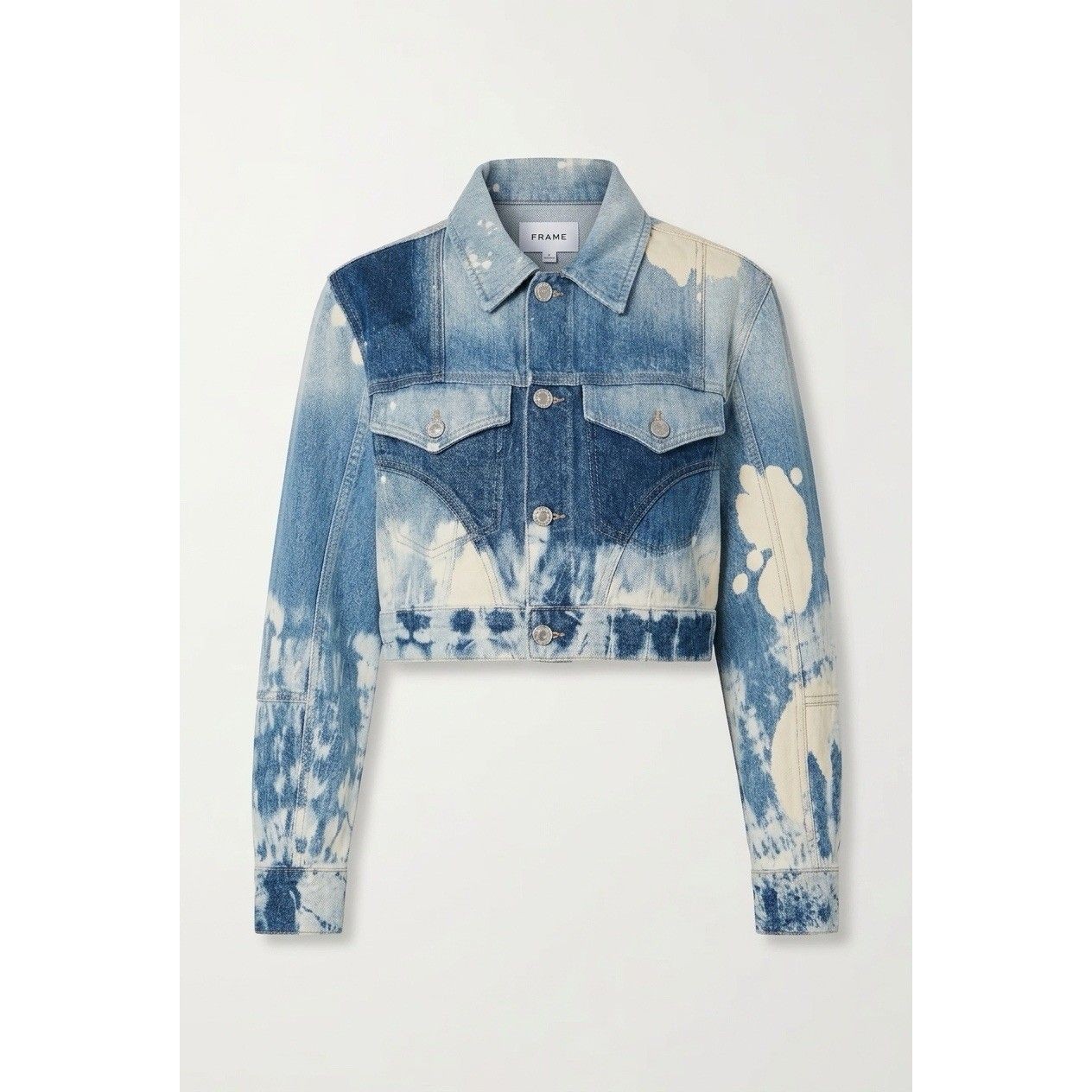 Frame Denim Cropped Fresco Jacket Blue Multi Patchwork Tie Dye Bleach S Nwt $438